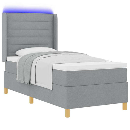 Box spring seng med LED-lysstrimler Lysegrå 90 x 200 cm Stof