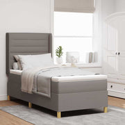 Box spring seng med LED-lysstrimler Gråbrun 90 x 200 cm Stof