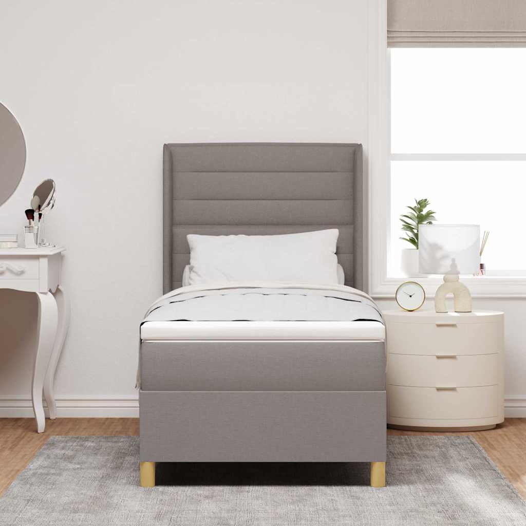 Box spring seng med LED-lysstrimler Gråbrun 90 x 200 cm Stof