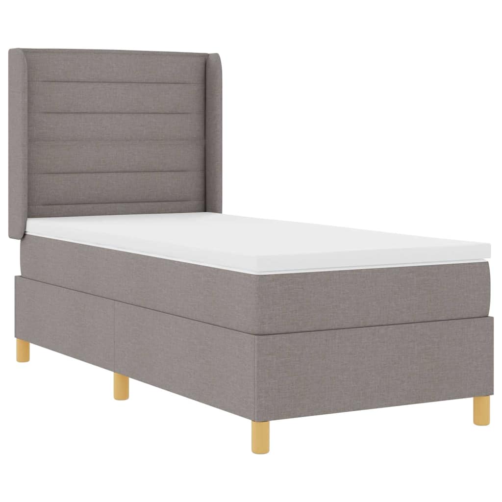Box spring seng med LED-lysstrimler Gråbrun 90 x 200 cm Stof