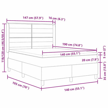 Box spring seng med LED-lysstrimler Blå 140 x 190 cm Stof