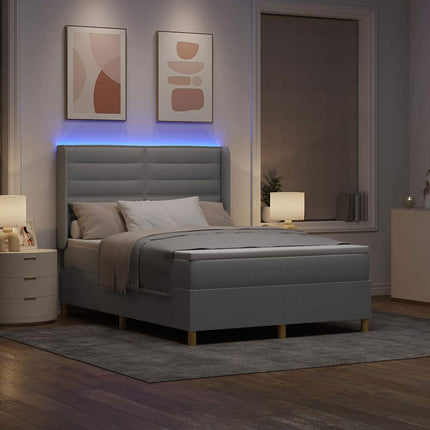 Box spring seng med LED-lysstrimler Lysegrå 160 x 200 cm Stof