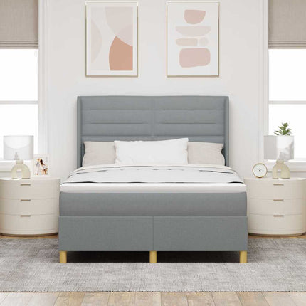 Box spring seng med LED-lysstrimler Lysegrå 160 x 200 cm Stof