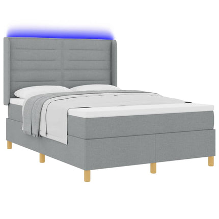 Box spring seng med LED-lysstrimler Lysegrå 160 x 200 cm Stof
