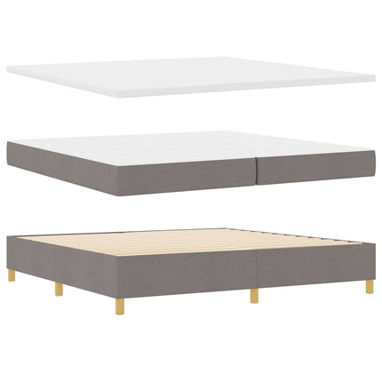Box spring seng med LED-lysstrimler Gråbrun 200 x 200 cm Stof