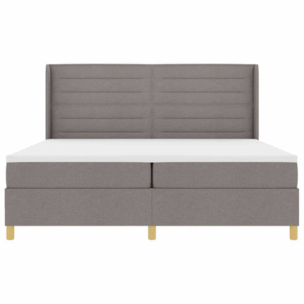 Box spring seng med LED-lysstrimler Gråbrun 200 x 200 cm Stof
