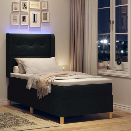 Box spring seng med LED-lysstrimler Sort 80 x 200 cm Stof