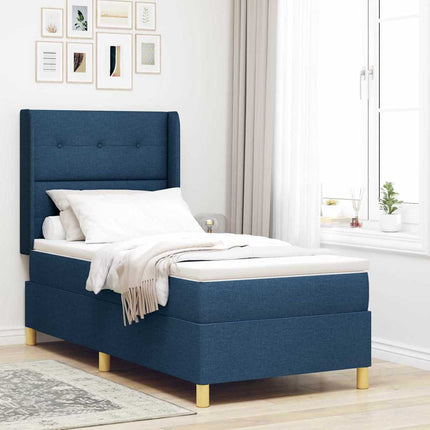 Box spring seng med LED-lysstrimler Blå 90 x 200 cm Stof