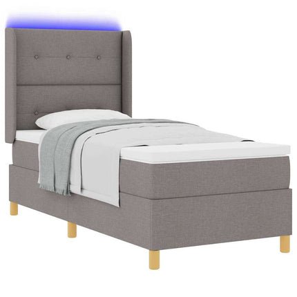 Box spring seng med LED-lysstrimler Gråbrun 100 x 200 cm Stof