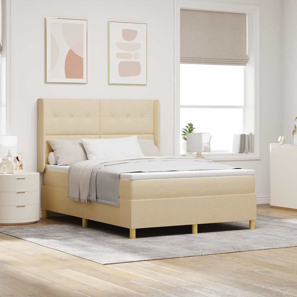 Box spring seng med LED-lysstrimler Creme 140 x 190 cm Stof