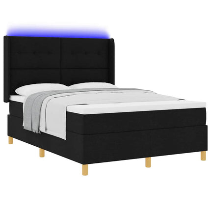 Box spring seng med LED-lysstrimler Sort 140 x 200 cm Stof