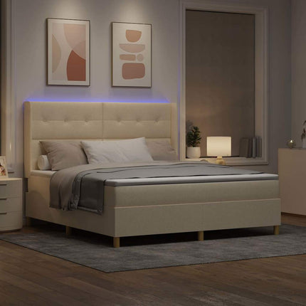 Box spring seng med LED-lysstrimler Creme 180 x 200 cm Stof