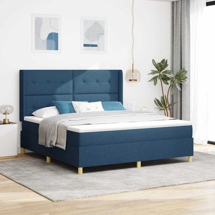 Box spring seng med LED-lysstrimler Blå 180 x 200 cm Stof