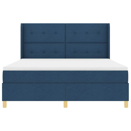 Box spring seng med LED-lysstrimler Blå 180 x 200 cm Stof