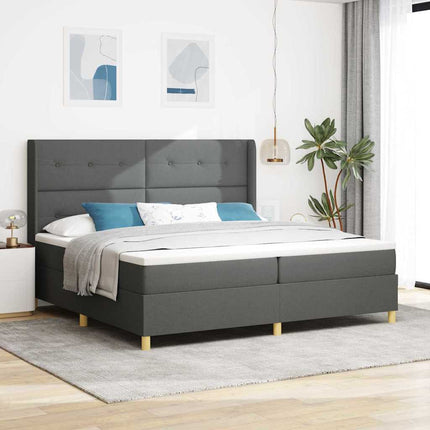 Box spring seng med LED-lysstrimler Grå 200 x 200 cm Stof
