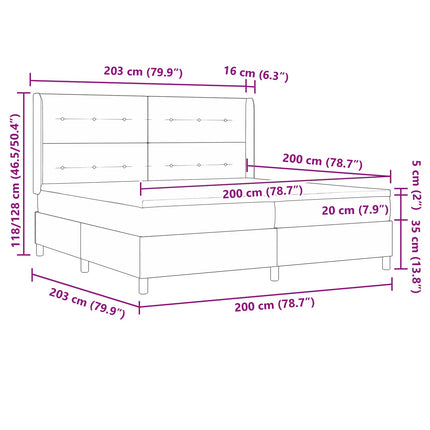 Box spring seng med LED-lysstrimler Grå 200 x 200 cm Stof