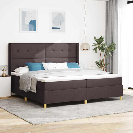 Box spring seng med LED-lysstrimler Brun 200 x 200 cm Stof