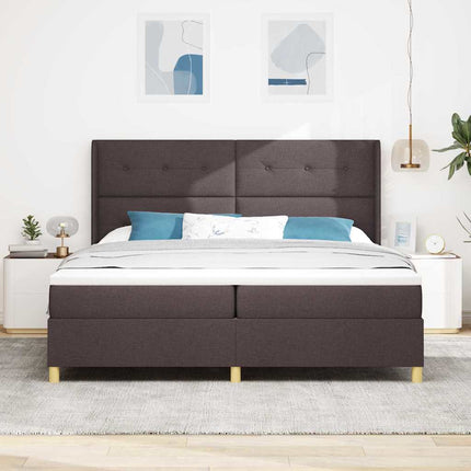 Box spring seng med LED-lysstrimler Brun 200 x 200 cm Stof