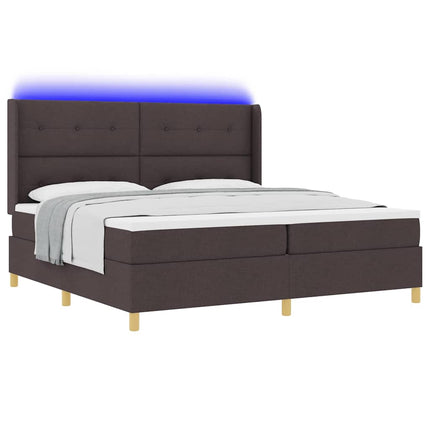 Box spring seng med LED-lysstrimler Brun 200 x 200 cm Stof