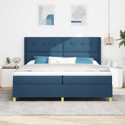 Box spring seng med LED-lysstrimler Blå 200 x 200 cm Stof
