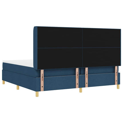 Box spring seng med LED-lysstrimler Blå 200 x 200 cm Stof