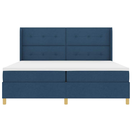 Box spring seng med LED-lysstrimler Blå 200 x 200 cm Stof