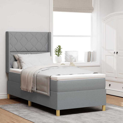 Box spring seng med LED-lysstrimler Lysegrå 90 x 190 cm Stof