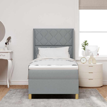 Box spring seng med LED-lysstrimler Lysegrå 90 x 190 cm Stof