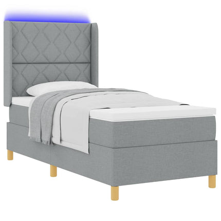 Box spring seng med LED-lysstrimler Lysegrå 90 x 190 cm Stof