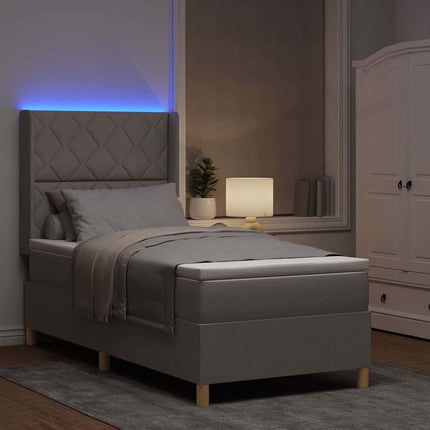 Box spring seng med LED-lysstrimler Gråbrun 90 x 190 cm Stof
