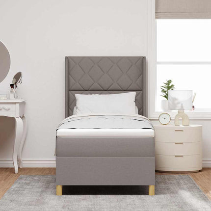 Box spring seng med LED-lysstrimler Gråbrun 90 x 190 cm Stof
