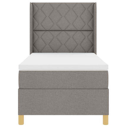 Box spring seng med LED-lysstrimler Gråbrun 90 x 190 cm Stof