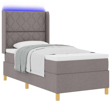 Box spring seng med LED-lysstrimler Gråbrun 90 x 190 cm Stof