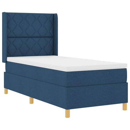 Box spring seng med LED-lysstrimler Blå 90 x 190 cm Stof