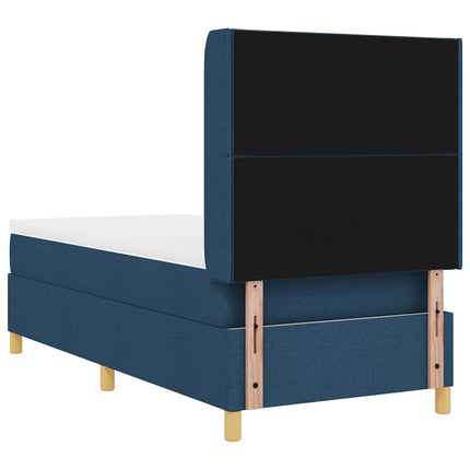 Box spring seng med LED-lysstrimler Blå 90 x 190 cm Stof