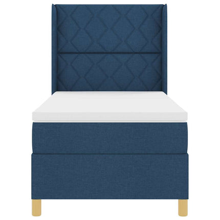 Box spring seng med LED-lysstrimler Blå 90 x 190 cm Stof