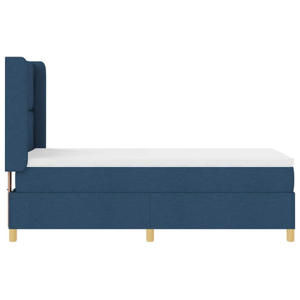 Box spring seng med LED-lysstrimler Blå 90 x 190 cm Stof