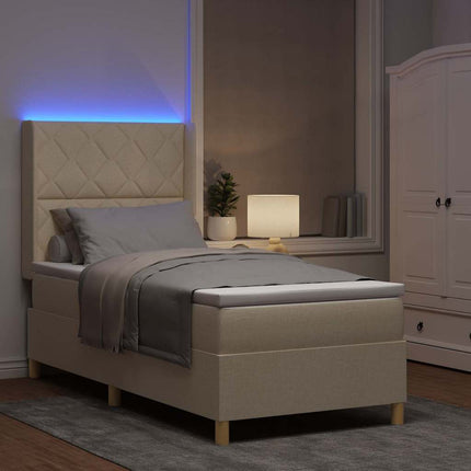 Box spring seng med LED-lysstrimler Creme 90 x 200 cm Stof