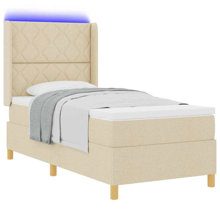 Box spring seng med LED-lysstrimler Creme 90 x 200 cm Stof
