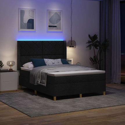 Box spring seng med LED-lysstrimler Sort 160 x 200 cm Stof