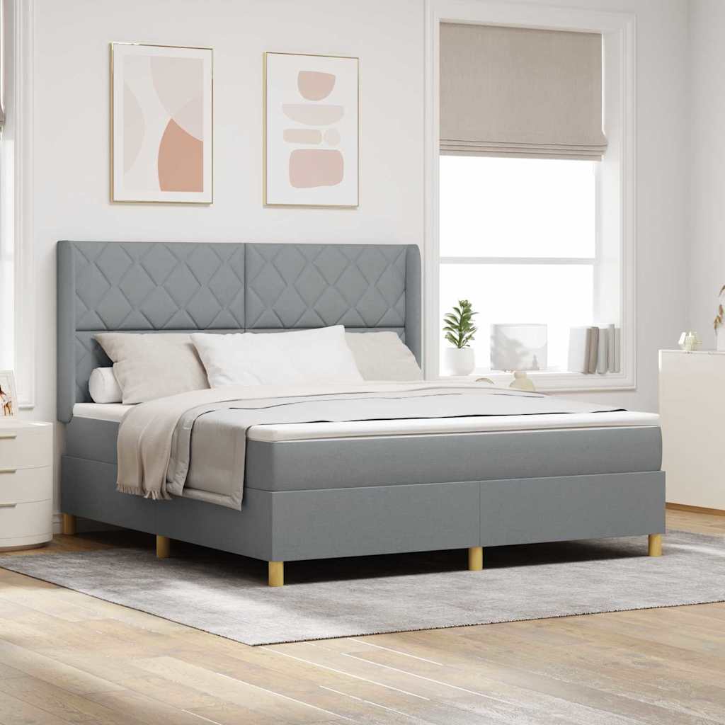Box spring seng med LED-lysstrimler Lysegr 180 x 200 cm Stof