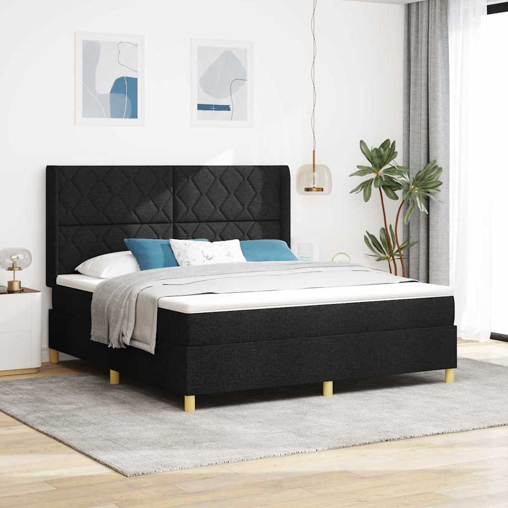 vidaXL Box spring seng med LED-lysstrimler Sort 180 x 200 cm Stof