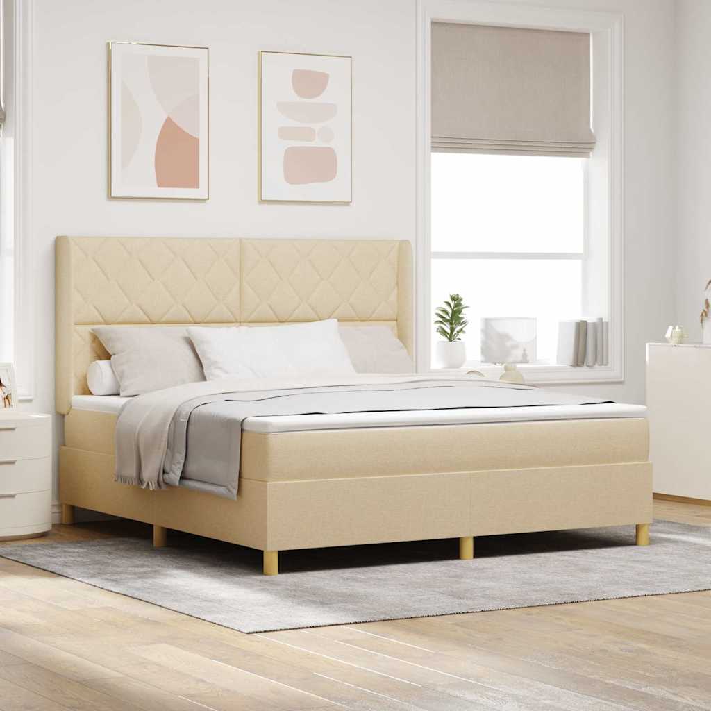 Box spring seng med LED-lysstrimler Creme 180 x 200 cm Stof