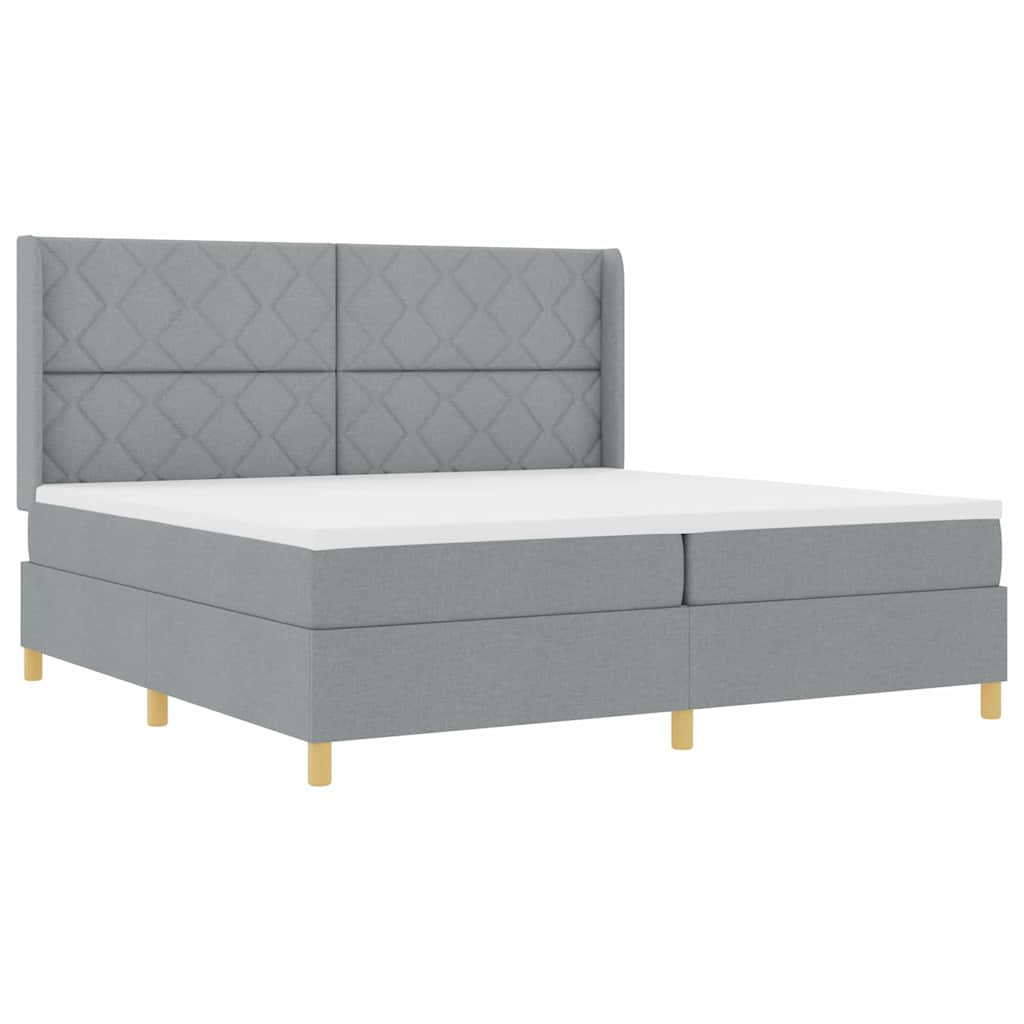 Box spring seng med LED-lysstrimler Lysegr 200 x 200 cm Stof