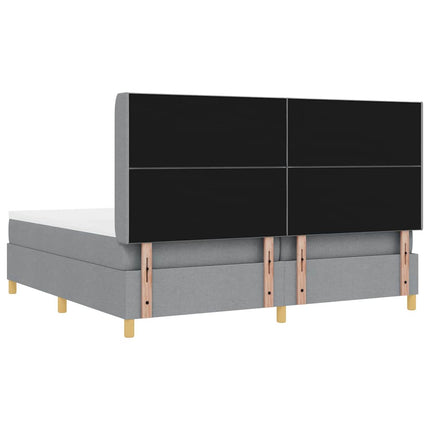 Box spring seng med LED-lysstrimler Lysegrå 200 x 200 cm Stof