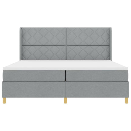 Box spring seng med LED-lysstrimler Lysegrå 200 x 200 cm Stof