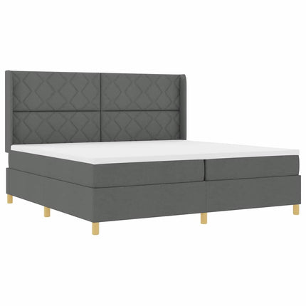 Box spring seng med LED-lysstrimler Grå 200 x 200 cm Stof