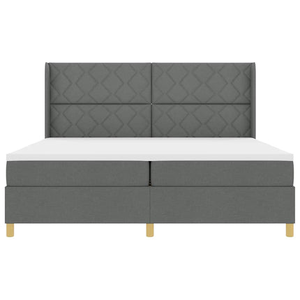 Box spring seng med LED-lysstrimler Grå 200 x 200 cm Stof