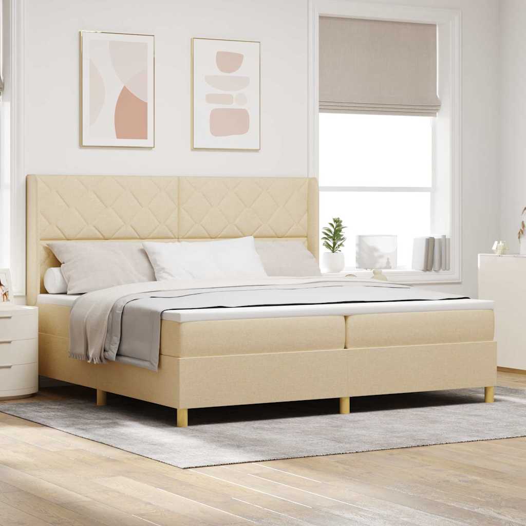Box spring seng med LED-lysstrimler Creme 200 x 200 cm Stof