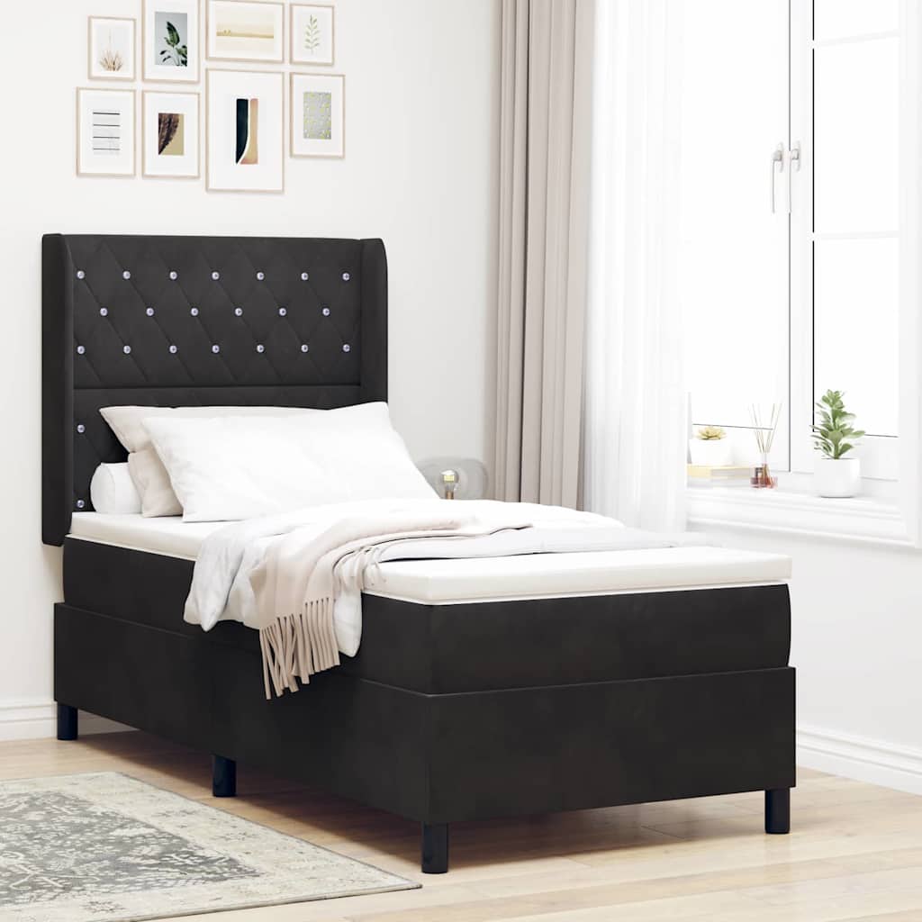vidaXL Box spring seng med madras med LED Sort 90 x 190 cm Fløjl